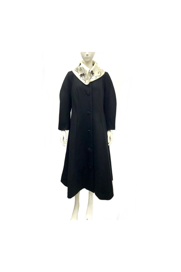 伝統工芸 横振り刺繍 大判刺繍花 花柄 ビッグ襟 スタンドカラー