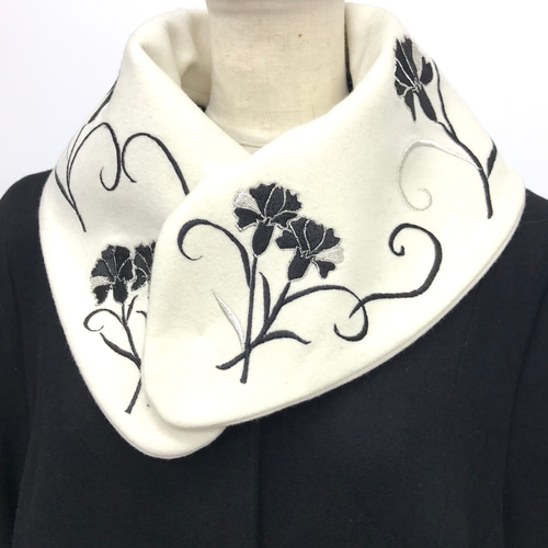 伝統工芸 横振り刺繍 大判刺繍花 花柄 ビッグ襟 スタンドカラー