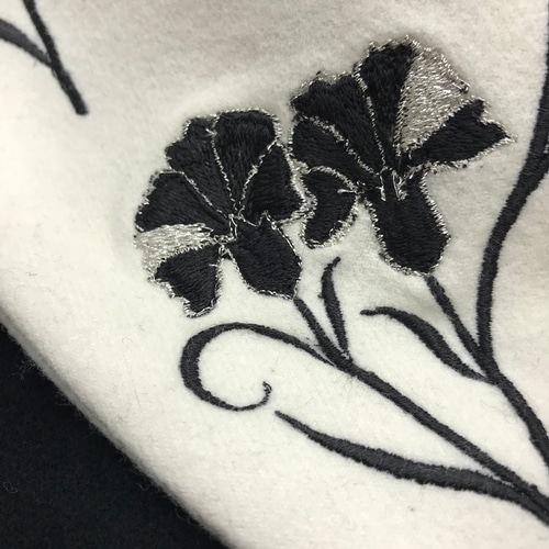 伝統工芸 横振り刺繍 大判刺繍花 花柄 ビッグ襟 スタンドカラー