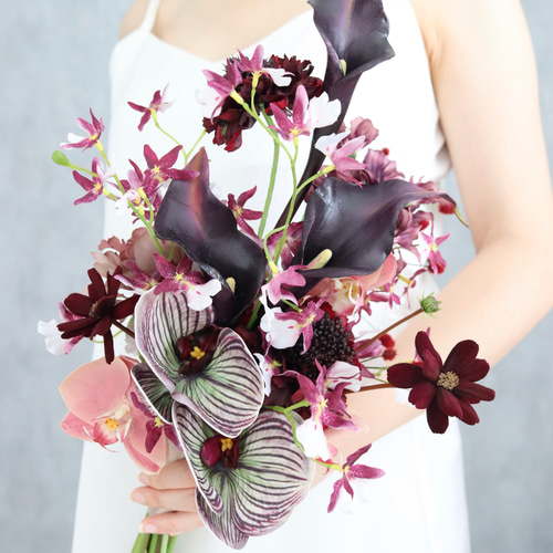 ウェディングブーケ アーティフィシャルフラワー 造花 パール ブラック