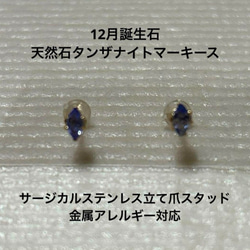 12月誕生石天然石タンザナイトマーキースサージカルステンレス立て爪スタッドピアス 12月誕生石天然石タンザナイトマーキースサージカルステンレス立て爪