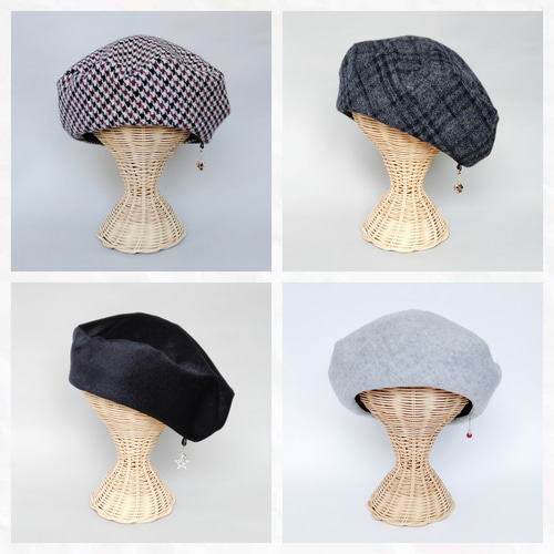 定番黒ウールベレー帽 上品「尾州ウール」帽子 チャームが付けられる