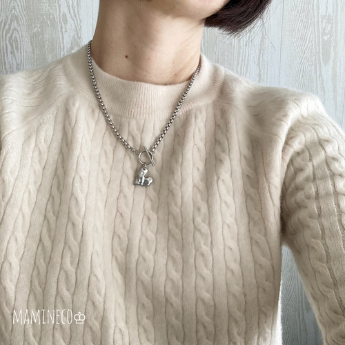 オールステンレス製 甲丸ベネチアンチェーンマンテルネックレス 約4mm