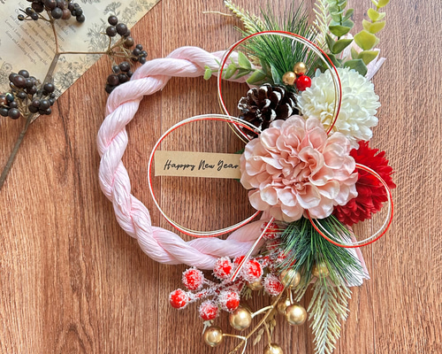 お正月飾り★しめ縄飾り★玄関飾り正月リース No.307 い草の紅白スワッグしめ縄リース2025 ハンドメイド お正月飾り