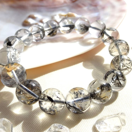 グラファイトインクォーツ 天然石ブレスレット 稀少石 ブレスレット