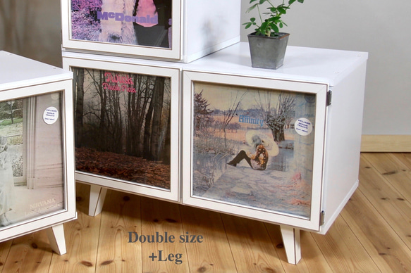 LPレコード収納 | アクリル付き扉 | おしゃれなキャビネット | レコードラック・ディスプレイ棚・ターンテーブル台 1枚目の画像