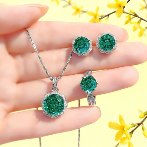 ローズカットカラーズ 高炭素ジルコニアセット」パライバ色 ジュエリー