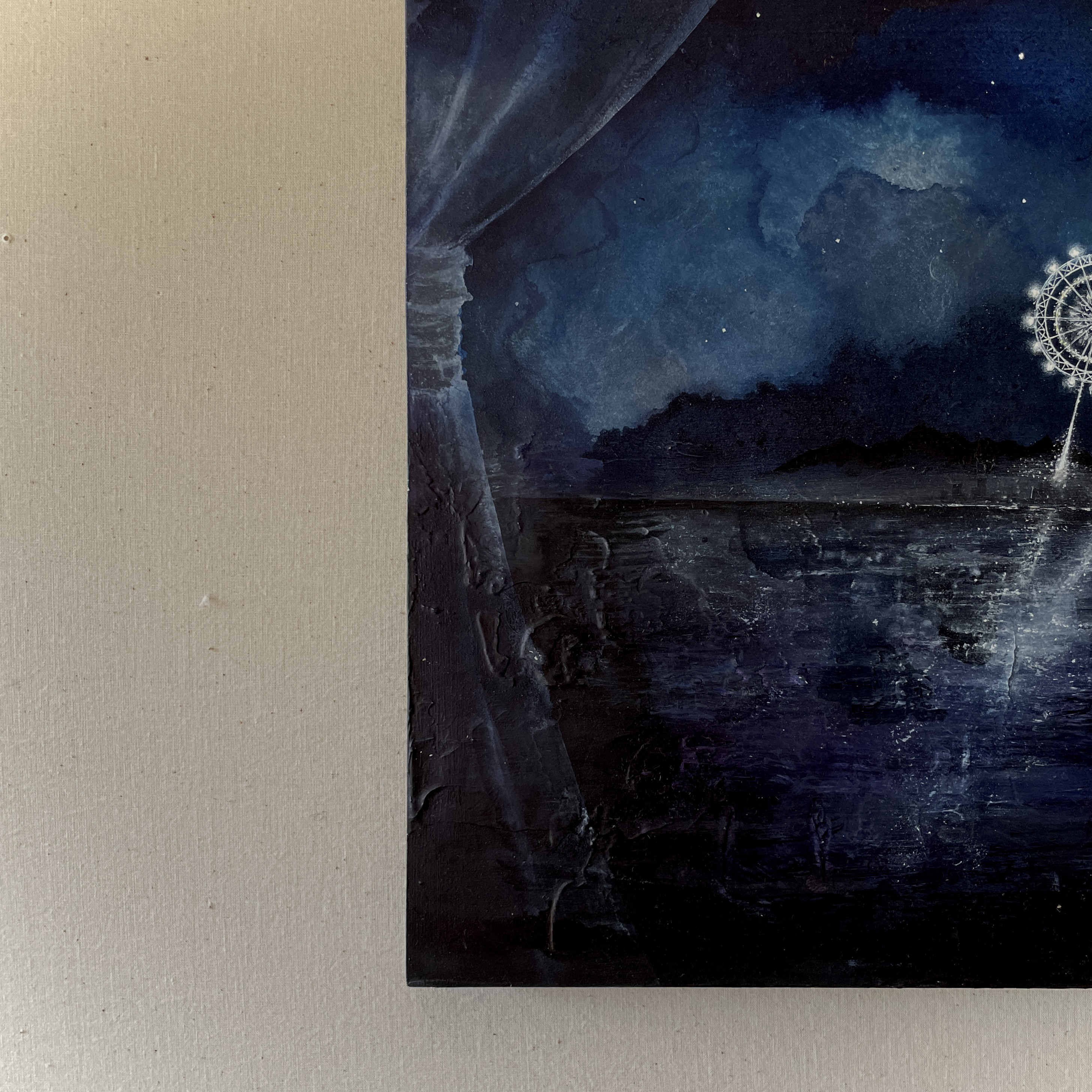 SALE!!! 原画『星と観覧車-藍色の夜。』 ワケありな逸品】原画『星と観覧車-藍色の夜。』