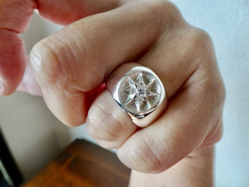 仁尾彫金『５つ星ダイヤ、十字星リング』ハンドメイド358