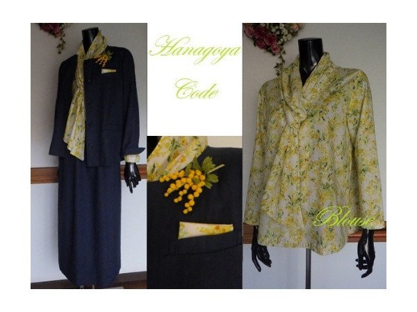 ミモザチーフ付きストールカラーのブラウス（ML）Hanagoya Code