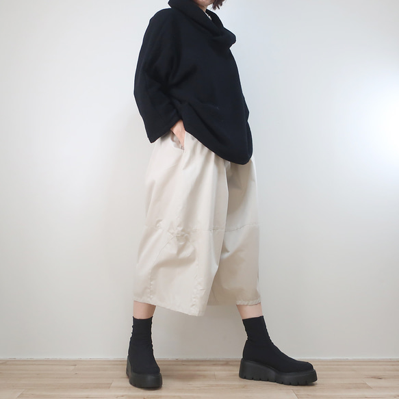 柔軟乳白色，休閒時尚的氣球褲（棉質/米白色） 第18張的照片