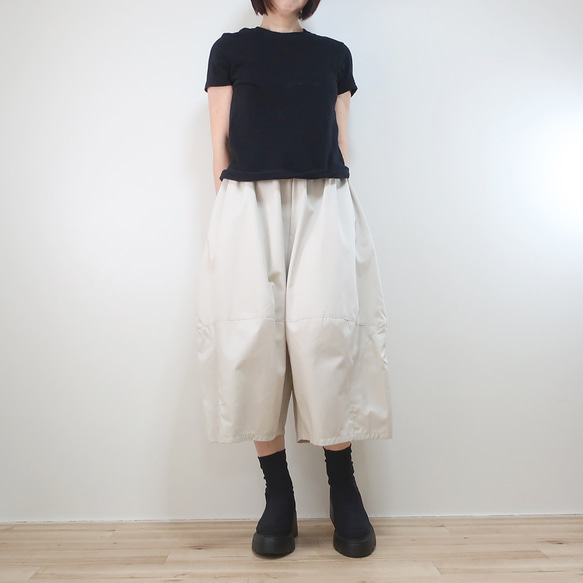 柔軟乳白色，休閒時尚的氣球褲（棉質/米白色） 第11張的照片