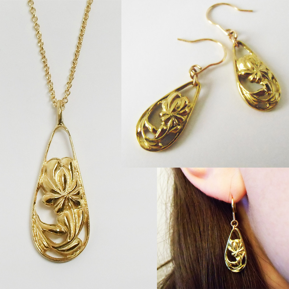 早割【送料無料】Creema限定ハンガリーの刺繍モチーフしずくピアス・ネックレスセットYG plate