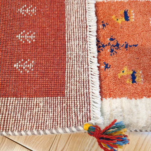 ペルシャ　ギャッベ　ミニランナー　118×40　茜色　タイル　花 ペルシャ ギャッベ ミニランナー 細長いマット ラグ 113x43