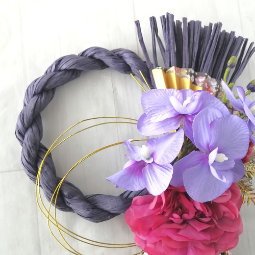 2025】パープル・ひとえ月のしめ縄飾り しめ縄・しめ飾り おしゃれ