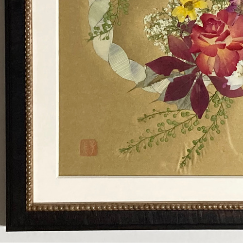 押し花 押し花額 押し花アート お正月 しめ縄リース 正月飾り
