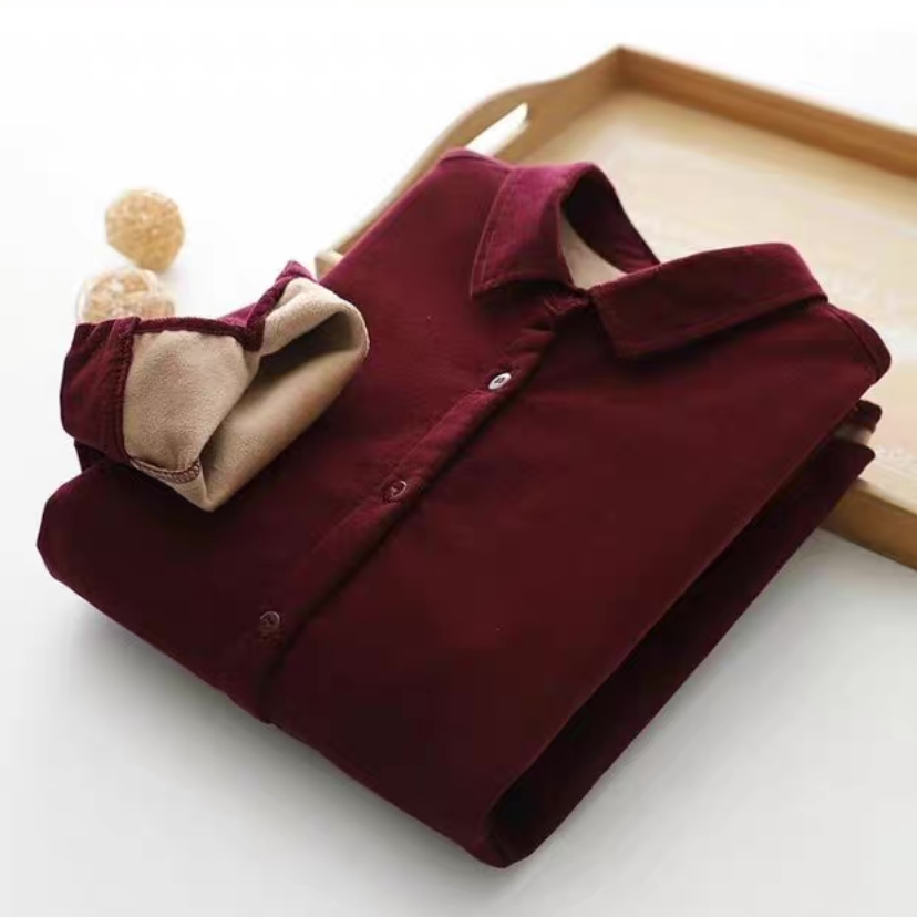 冬、春秋、ブラウス、トップス、コーデュロイ、裏起毛