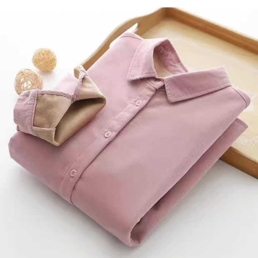 冬、春秋、ブラウス、トップス、コーデュロイ、裏起毛