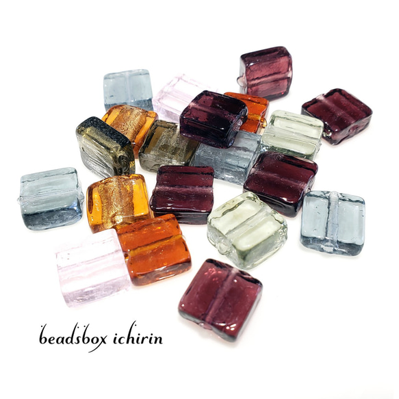 スクエアビーズ アンティークカラーmix 約12×12ｍｍ 10個セット 3枚目の画像