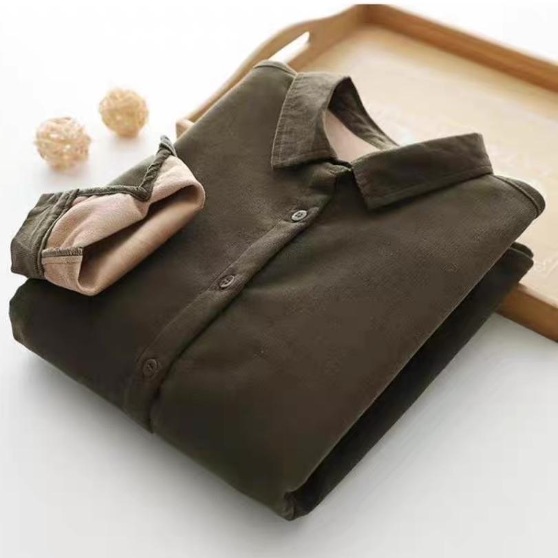 冬、春秋、ブラウス、トップス、コーデュロイ、裏起毛