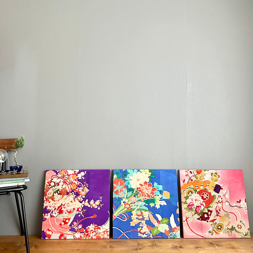 Antiques -赤桃色- 50×50cm 着物のファブリックパネル 着物