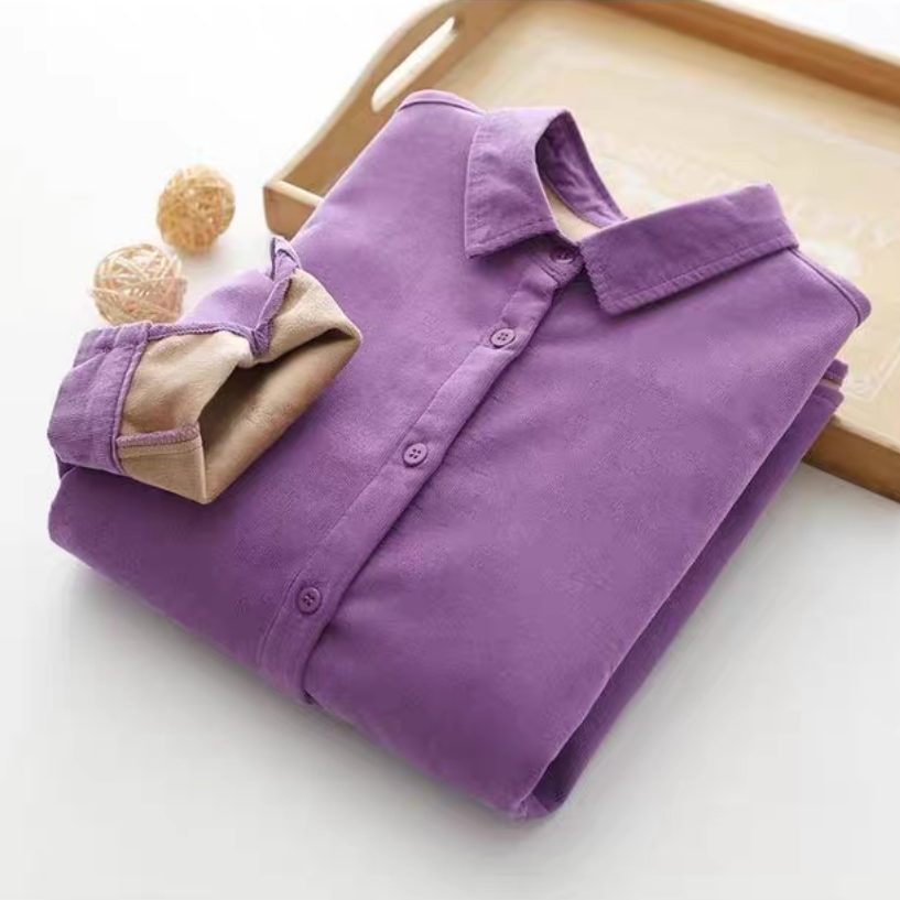 冬、春秋、ブラウス、トップス、コーデュロイ、裏起毛