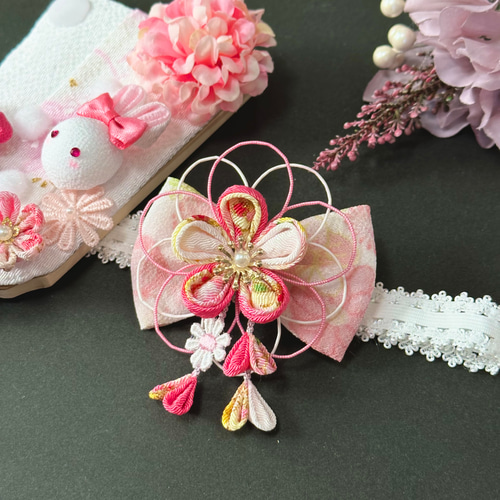 羽子板 飾り 【雪恋華】つまみ細工 ヘアバンド 七五三 髪飾り