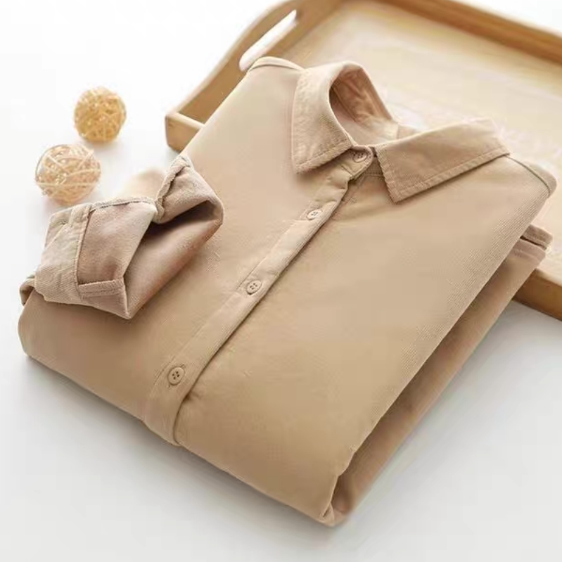 冬、春秋、ブラウス、トップス、コーデュロイ、裏起毛