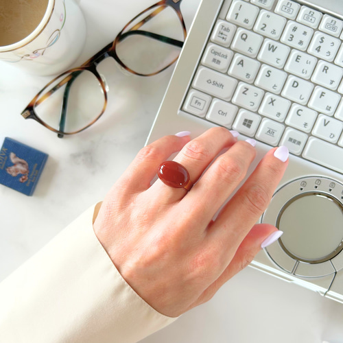 天然石 赤めのう 一粒 リング 18KGP（本金） 指輪・リング Satsuki