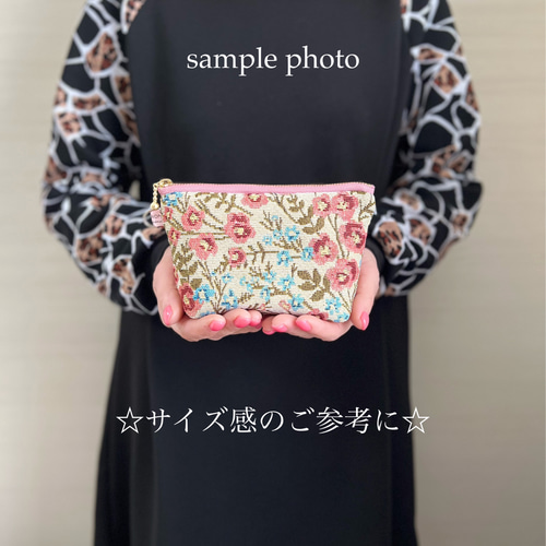 桜/インド刺繍◇外ポケット付きマチ付きポーチ/マルチポーチ【S