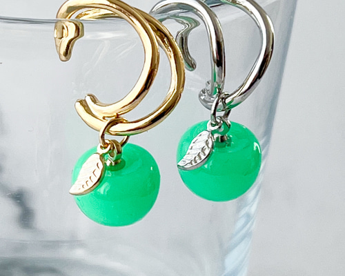 SV越物アコヤ真珠無調色グリーンカルセドニ ークリームソーダモチーフ