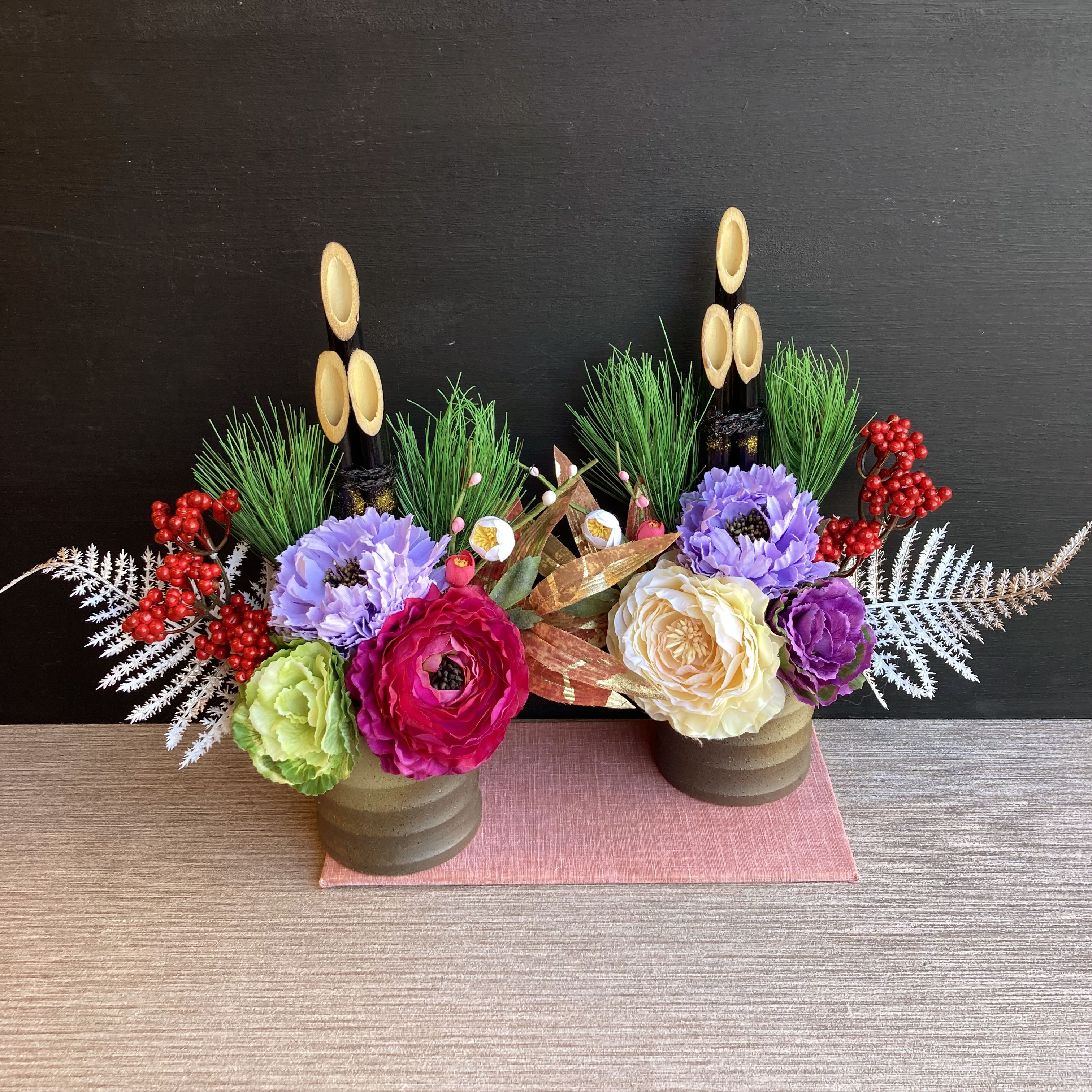 一点物／毎年飾れる【大人気】お正月 ミニ門松Ｌ　ーラナンキュラス　お正月飾り／お正月置物