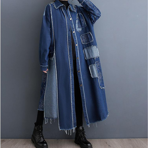 大きいサイズ レディース デニム ロング コート アウター 春