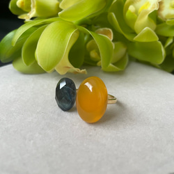 〈褒められリング〉 青と黄色　ブルータイガーアイ＋クリスタル×イエローカルセドニーフォークリング 16枚目の画像