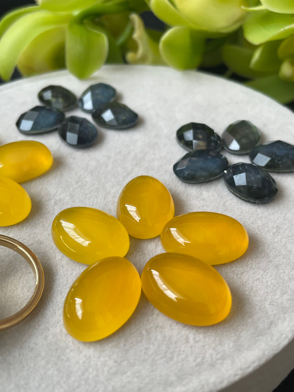 〈褒められリング〉 青と黄色　ブルータイガーアイ＋クリスタル×イエローカルセドニーフォークリング 12枚目の画像
