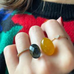 〈褒められリング〉 青と黄色　ブルータイガーアイ＋クリスタル×イエローカルセドニーフォークリング 9枚目の画像