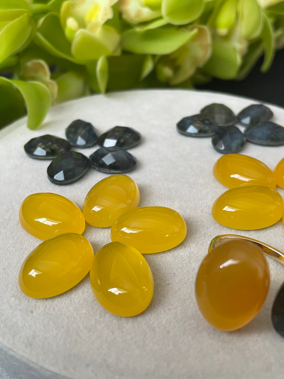 〈褒められリング〉 青と黄色　ブルータイガーアイ＋クリスタル×イエローカルセドニーフォークリング 11枚目の画像