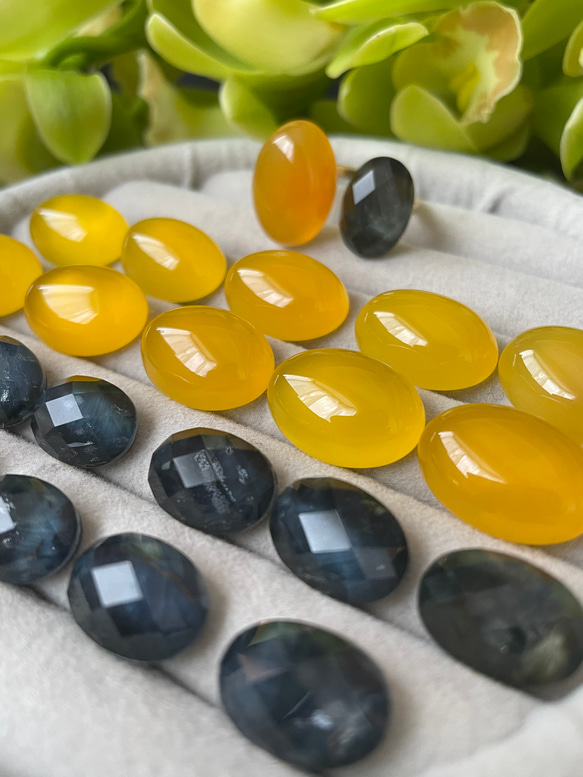 〈褒められリング〉 青と黄色　ブルータイガーアイ＋クリスタル×イエローカルセドニーフォークリング 14枚目の画像