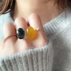 〈褒められリング〉 青と黄色　ブルータイガーアイ＋クリスタル×イエローカルセドニーフォークリング 8枚目の画像