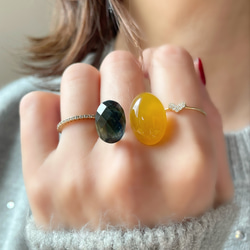 〈褒められリング〉 青と黄色　ブルータイガーアイ＋クリスタル×イエローカルセドニーフォークリング 6枚目の画像