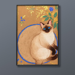 絵画。原画手描【シャム猫たちはデート記念日のためにさくらんぼケーキを用意した】 絵画。原画手描【シャム猫たちはデート記念日のためにさくらんぼ