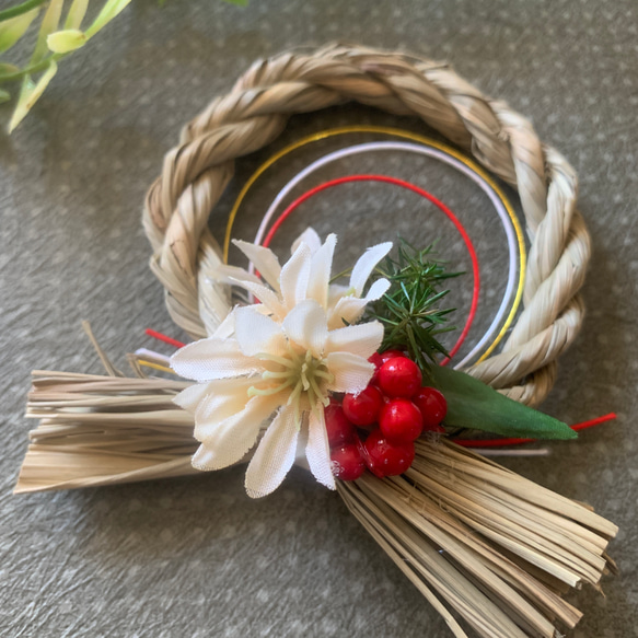 正月お飾り　ミニ　車用　室内　水引　和玉　しめ縄　胡蝶蘭　玄関　アーティフィシャルフラワー　造花　玄関飾り 2枚目の画像