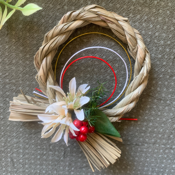 正月お飾り　ミニ　車用　室内　水引　和玉　しめ縄　胡蝶蘭　玄関　アーティフィシャルフラワー　造花　玄関飾り 3枚目の画像