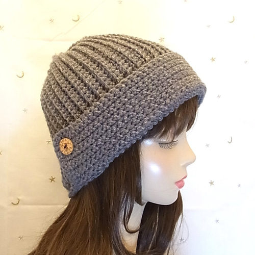 ニット帽 ニットキャップ 帽子 手編みグレー ニット帽・ビーニー