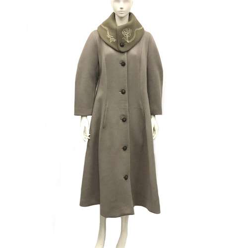 ヴィヴィアンタム　花柄刺繍 グレー　ウール　モヘア　 ロングコート　サイズ0 ヴィヴィアンタム 花柄刺繍 グレー ウール モヘア ロングコート サイズ