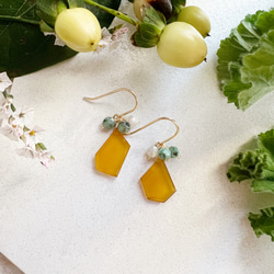 木の実 14KGF イエローカルセドニー エメラルド ピアス 2枚目の画像