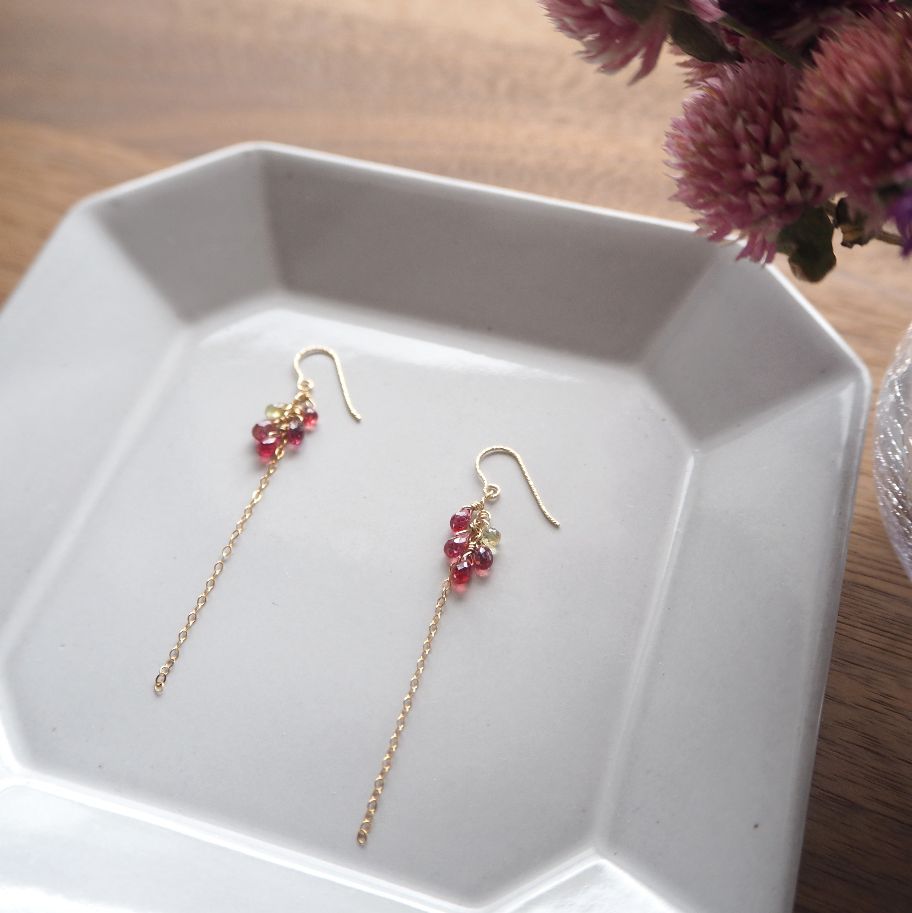 14Kgf×オレンジレッドサファイアのピアス(イヤリング)