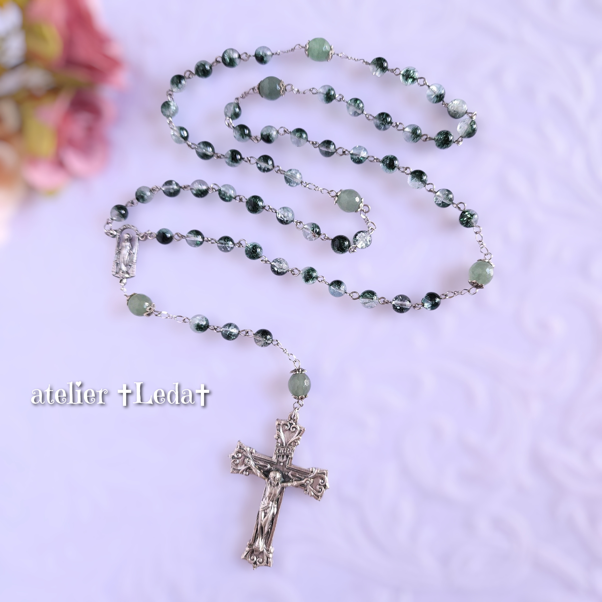 ☆グリーン クラック水晶＆アベンチュリン ロザリオ☆~Green Crack Quartz~