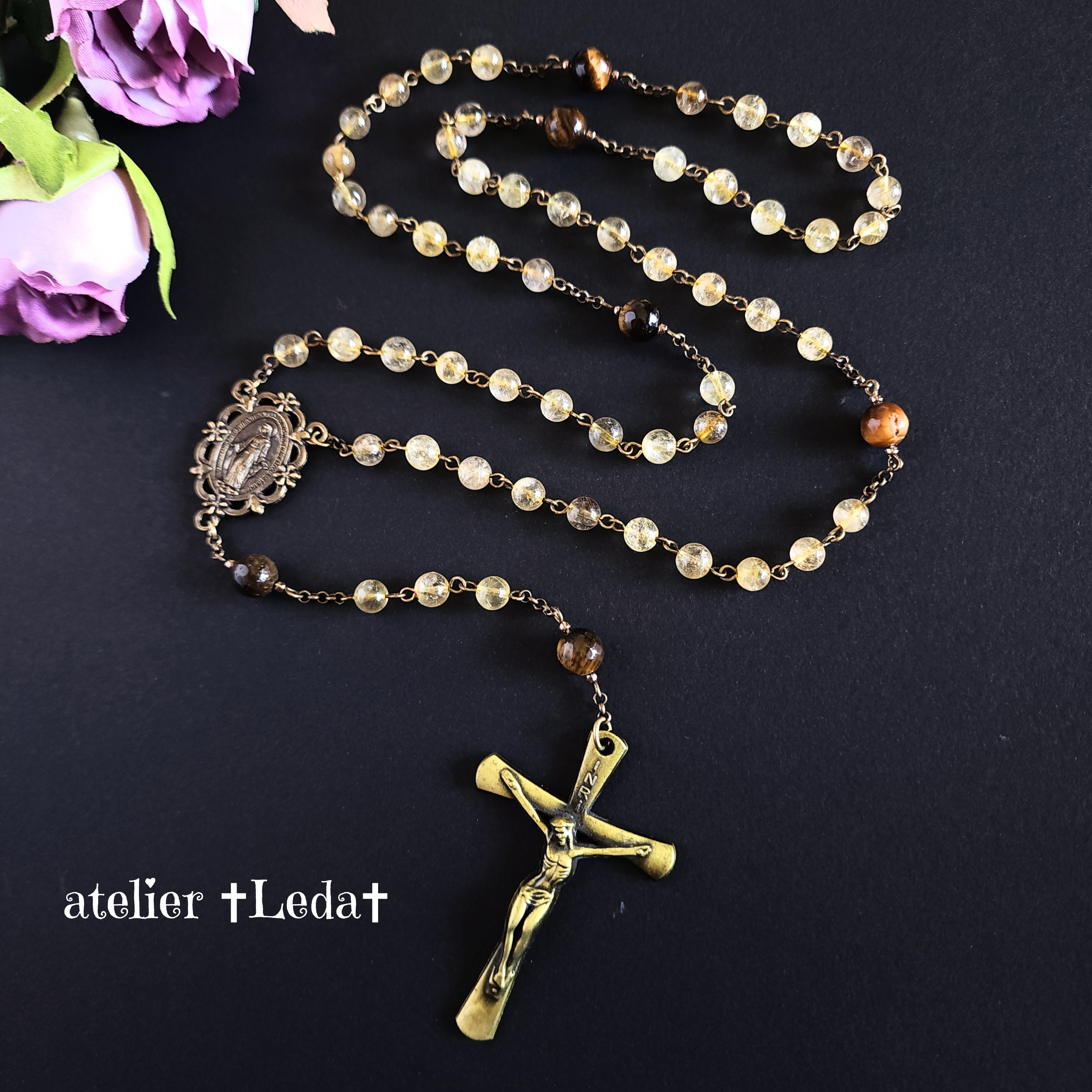 ☆ルチルクォーツ＆タイガーアイ ロザリオ☆ ~Rutilated Quartz~