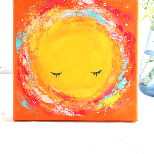 原画】家族を照らす 太陽 18cm角 キャンバス 送料無料 絵画 La